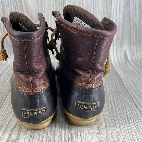 SPERRY MID CALF RAIN BOOTS SALTWATER CROC LEATHER DARK BROWN - Picture 6 of 10